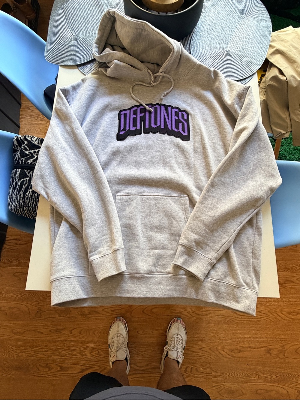 Deftones Logo Pullover Hoodie - Light Gray with Purple Logo
